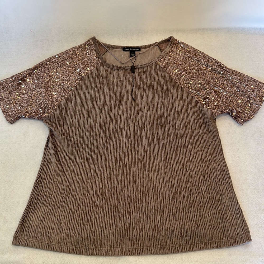 Cable & Gauge Rose Gold Sequin Short Sleeve Top Women's Small NWOT